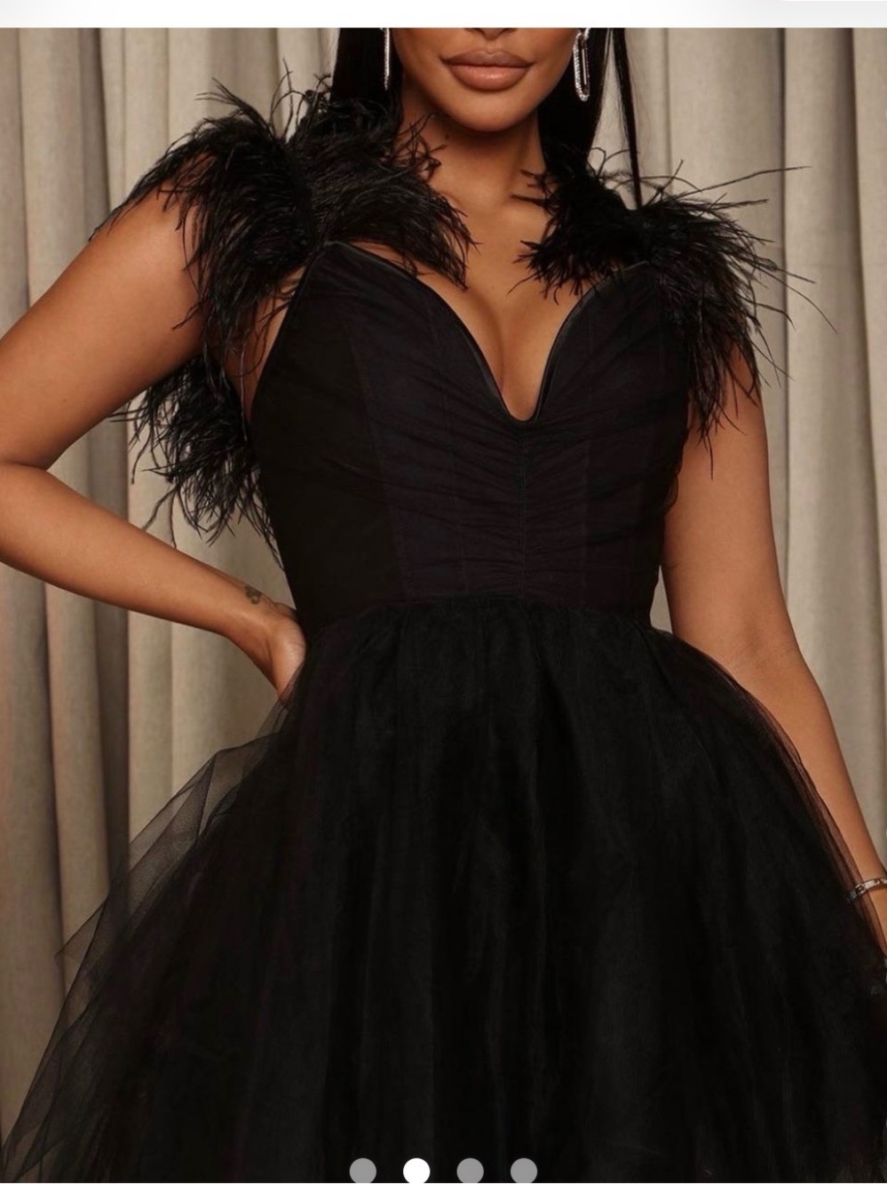 Fashion Nova Black Feather-Trim Tulle Mini Dress